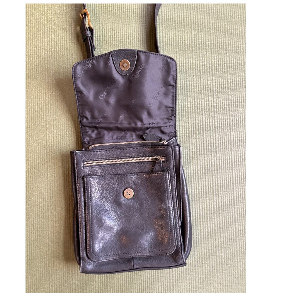 Vintage Fossil Brown Leather Crossbody Messenger Bag Key Charm - Picture 2 of 6
